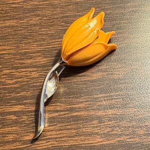 Monet Orange Tulip Pin with Gold Accents